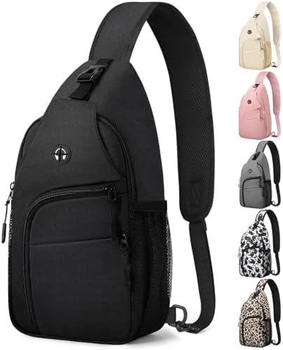 Pritent Medium Crossbody Backpack for Women &amp; Men, Waterproof Sling Bag with Convertible Shoulder Strap, Chest Bag for Travel, Hiking, Camping, Essentials (Black)