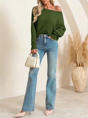 Image of Saodimallsu Womens Off The Shoulder Sweater Boat Neck Batwing Sleeve Knit Pullover 2025 Cute Casual Trendy Jumper Tops