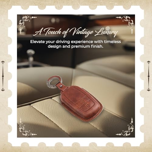 Image of Keyzone Vintage Leather Key Cover for Toyota Innova Crysta, Innova HyCross, Hilux 2 Button smart Key (VL-Black)