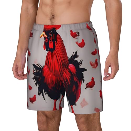 Red Chicken Print Men Stylish Functionality Swim Trunks Breathable Beach Shorts Surfing Gym Fishing2