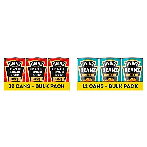 Heinz Classic Soup: Cream of Tomato Soup, 400 g (Pack of 12) - vegetarian soup with plant power & Beanz, 415 g (Pack of 12) - Vegan Baked Beans in a rich Tomato Sauce