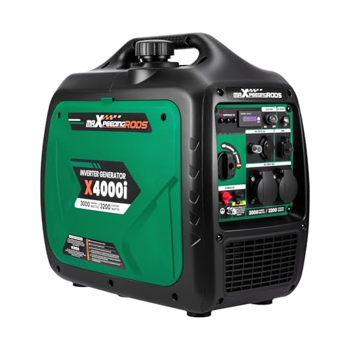maXpeedingrods Generador de corriente inverter de 3200 W, portátil, generador inverter silencioso emergencia, modo ecológico con 2 x 230 V/2 x USB, 1 x 12 V CC enchufes para RV Camping