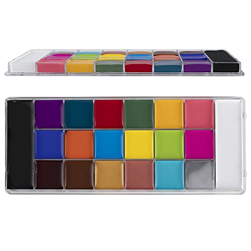 Wofo 20 Colors Cosplay Painting Face Makeup Body Paints Kit Palettes For Party Sfx Arty Stage Makeup Halloween Face Paint World Cup (10 Professional Brush,20 Colors Paint ,30 Stencils) #TOP4