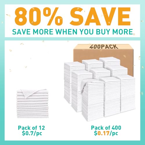 Image of TEAWOO White Washcloths Bulk 400 Pack, Highly Absorbent & Quick Drying