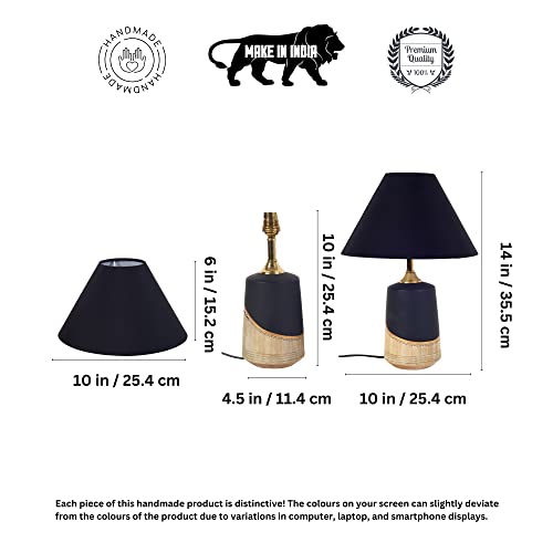 Image of AAKRITI ART CREATIONS | Midnight s Secret Terracotta Handcrafted Table Lamp with Abstract Art & Cotton Shade | Bedside Table Lamp