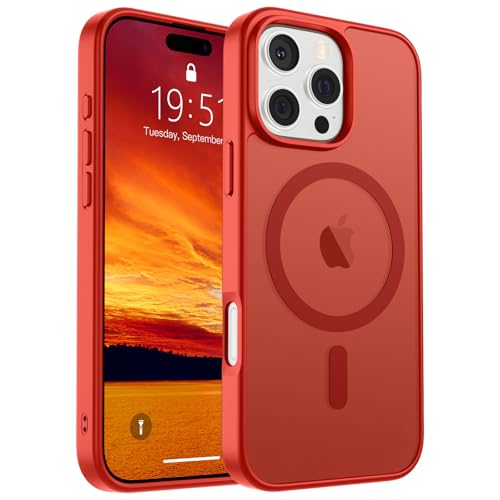 Image of SUPFINE Magnetic for iPhone 16 Pro Case (Compatible with MagSafe) (Military Grade Drop Protection) Slim Translucent Matte Shockproof with Anti-Fingerprint Phone Case, Red