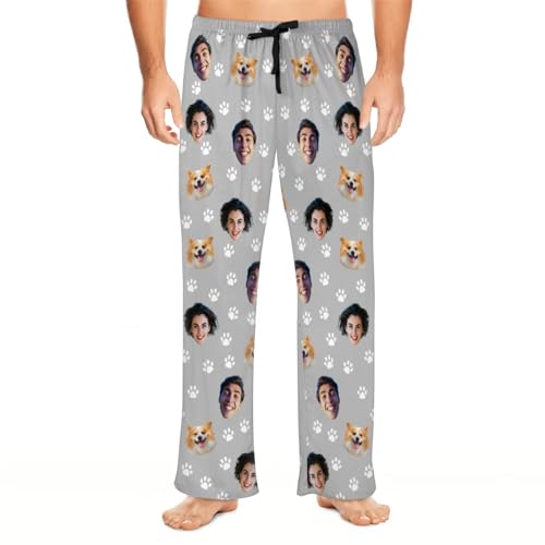 Customized Gifts for Men Women - Custom Heart Funny Dog Cat Pajama Pants - Custom Valentines Mens PJ Pants with Face on Them