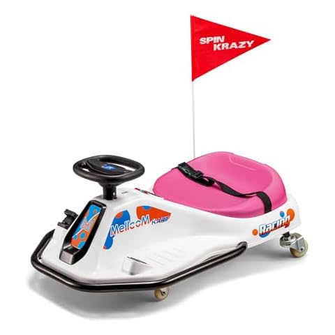 MELLCOM 24V Electric Drifting Go Kart for Kids, Ride on Drift Kart with 360°Rotatable Universal Wheels, Kids Electric Toy Car with Acceleration Pedal, Bluetooth, Music, LED Lights, Flag, Pink Cover