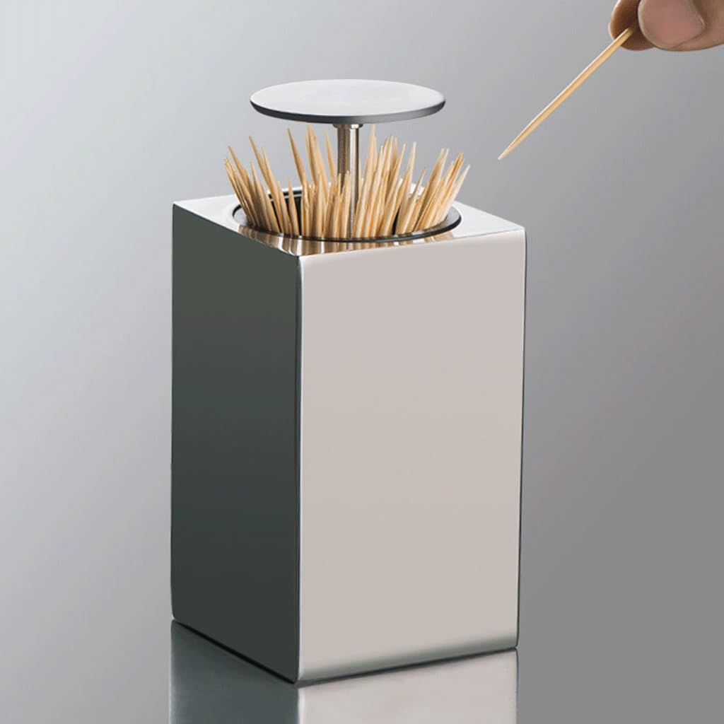 Dispensador de palillos de dientes, soporte de palillos de dientes de acero inoxidable, portátil, caja de almacenamiento automática de palillos de dientes para aperitivos