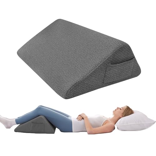 Knee Wedge Pillow, Memory Foam Leg Pillow Knee Pillow for Back Sleeping, Wedge Pillows for Legs Post Surgery, Triangle Pillow for Knee Support, Leg Elevation, Knees Hip Back Pain Relief, Black