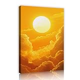 日の出日没雲景キャンバスウォールアート写真リビングルーム寝室ホームオフィス装飾用黄色のサンウォールプリントポスター85x120cmインナーフレームを吊るす準備ができています