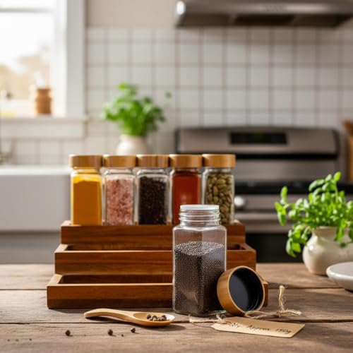 Image of ginoya brothers 120ml Premium Square Glass Spice Jar with Natural Wooden Lid Airtight Dual-Function Sift & Pour Lid For Masala, Herb & Seasoning Storage Container (14)
