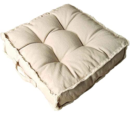 Verpert Square Thick Floor Seating Cushions,Solid Thick Tufted Cushion Meditation Pillow For Sitting On Floor,Tatami Pad For Guests Or Kids Reading Nook,Yoga Living Room Sofa Balcony Outdoor (Beige) #TOP4