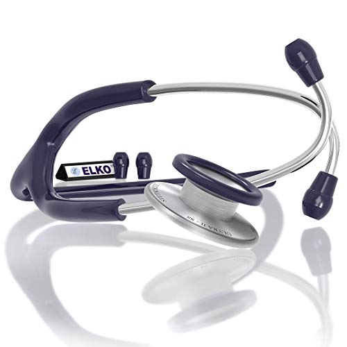 Image of ELKO EL-140 ULTRA II SS Stainless Steel Acoustic Stethoscope | For Doctors, Medical Students & Healthcare Professionals | Dual Head Chestpiece | 5.5mm Brass Pipe Frame | U-Shaped PVC Tubing (Blue)