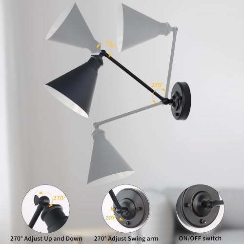 LPRZSG Industrial Vintage Wall Sconce, Slope Pole Wall Mount Single Sconce with Funnel Flared Metal Shade, Swing Arm Wall Sconce Light Fixture Hardwired by LPRZSG - Used condition - Image 9