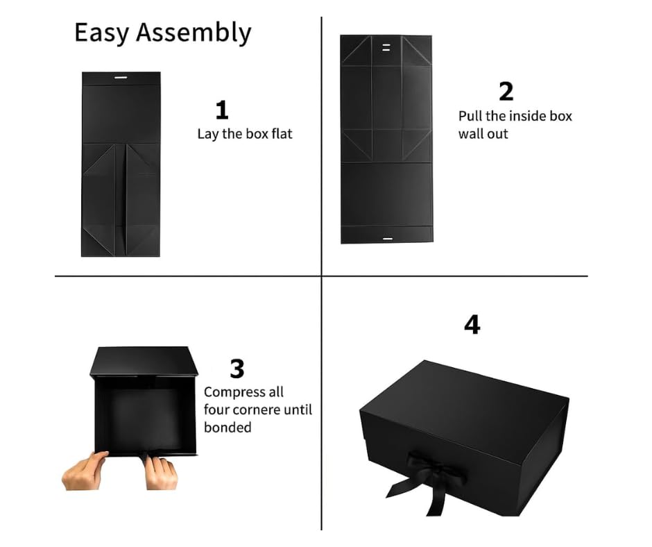 Image of Awestuffs Premium Black Gift Boxes for Gift Packaging, Reusable Decorative Gift Boxes (23 x 16 x 10 cm) for Hampers, Weddings, Birthdays, Festivals & Corporate Gifts (Pack of 1)