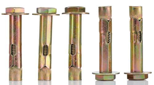 YoiYee M10*60mm Sleeve Anchor Hex Bolts, Heavy Duty Expansion Through Bolts for Concrete, Brick & Masonry Fixings, Zinc Plated Steel, Ideal for Builders, DIYers & Professionals, 5 Pack