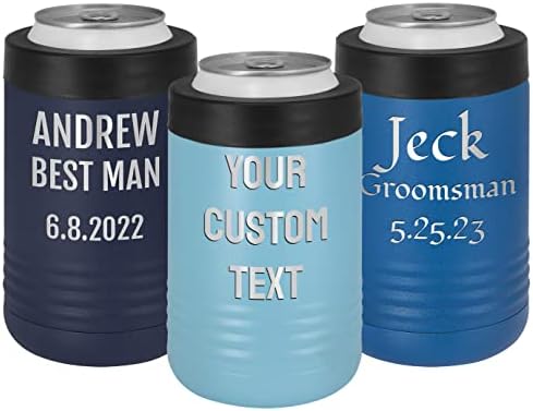Personalized Stainless Steel Engraved Insulated Beverage Holder Customized Can Cooler 4-IN-1 with Custom Name Text – Wedding, Birthday, Corporate Gift (Light Blue)