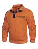Picture of Wirltte Casual Sweatshirts for Men Pullover Mens Long Sleeve Button Stand Collar Quilted Sweatshirt with Pocket Orange M
