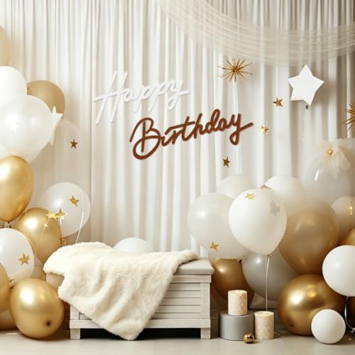 Image of TONIFUL Happy Birthday Sign for Backdrop - Glitter White Brown Felt Banner - Includes Dot Glue - Perfect for Birthday Party Backdrop,Wall Decr,Balloon Arch,Photo Background