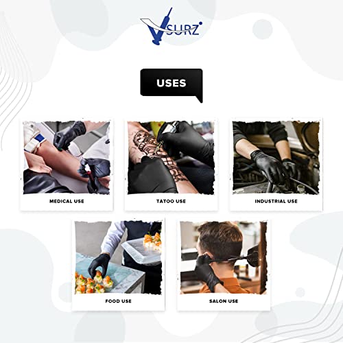 Image of Black Nitrile Gloves, Disposable, Heavy Duty, Powder Free, Latex Free, Large Size, Food Safe, Textured Grip (SMALL)