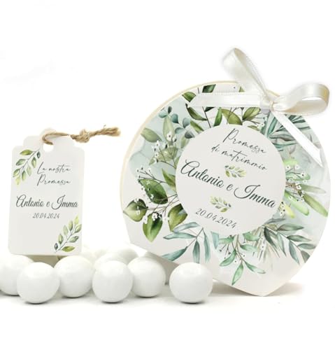 Mr Pubblicità 25+25 pezzi - PERSONALIZZATE - Scatoline Bomboniere Portaconfetti Promessa di matrimonio n. 25 pz + Tag Bigliettini per Bomboniera o per fazzoletti 25 pezzi
