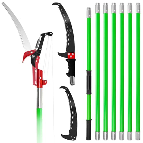 Image of Grefinity Pole Pruning Saw for Tree Trimming, 27 FT/8.2M Manual Tree purner with 8-Section Fiberglass Handle, Sharp Steel Blade and Scissor, Extendable Design for Tree Maintenance, Green
