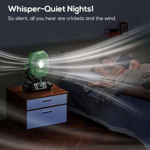 Image of Besecou 20000mAh Rechargeable Portable Fan for Home with LED Emergency Light, 8 High Speeds Wind Battery Table Fan Rechargeable Big Size with Remote Control,Kitchen Fans for Cooking Green