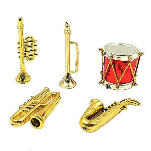 CENPEK Miniatur Musikinstrumente Trommeln Saxophone Trompeten Medium für 1:12 Puppenhaus Deko 5 Stück