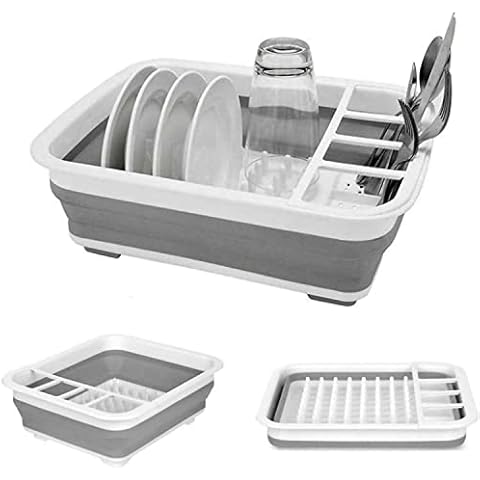 Kabalo Large White Collapsible Dish Drainer Folding Draining Rack Plates Cutlery Board Cover