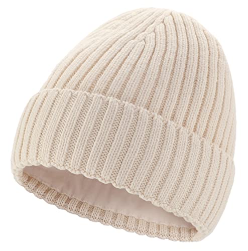 Connectyle Classic Men's Warm Winter Hats Thick Knit Cuff Beanie Cap with Lining, Beige, L-XL