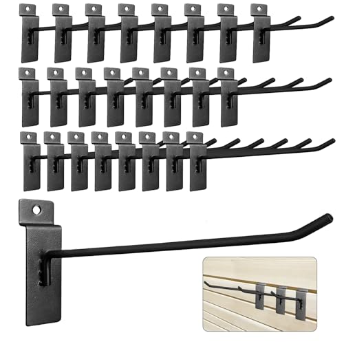 ZHLZHL 24 Pack Slatwall Hooks,4/6/8 Inch Heavy Duty Slatwall Accessories Different Size Black Slat Wall Hanging Hooks,Display Hooks for Garages, Retail Stores