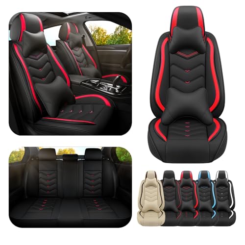 Image of ADERN Car Seat Covers for Jeep Wrangler 2000-2026, Premium Nappa Leather Car Seat Cover, Stylish Sport Seat Covers, Automobile Seat Cover Sets.(Luxury 5 Seats /Black Red)