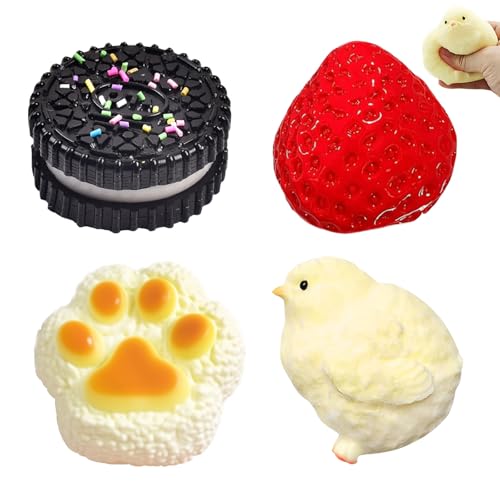 4er-Set Taba Squishy Fufu Squishy Erdbeere + Hamster + Katzenpfote + Squishy-Spielzeugset zum Stressabbau für sensorisches Spielen und als Fidget-Geschenk