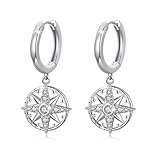 【Joyas de circonita Compass MATERIALES Y MEDIDAS】: El pendiente de joyería de circonita Compass para hombres / mujeres está hecho de plata de ley 925, sin níquel, sin plomo, sin cadmio e hipoalergénico. Pendientes de aro: 14 * 14 mm, tamaño de la brújula: 15 * 15 mm