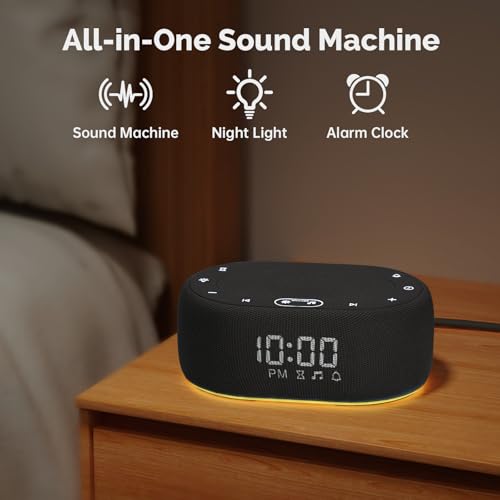 1Mii White Noise Sound Machine with Alarm Clock, Pink Noise Maker for Baby Adult Sleeping, 30 Soothing Sounds, Easy App Controlled, Dimmable 7-Color Night Light, Sleep Timer, 30 Volume Levels - Black - Thumbnail 2