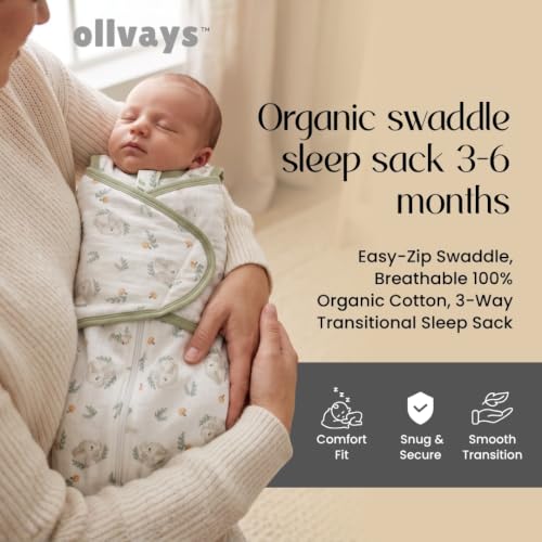 Image of Organic swaddle sleep sack 3-6 months, Easy Zipper Swaddle, Breathable 100% Cotton, 3-Way transitional sleep sack