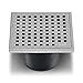 QM Square Shower Drain, Grate made of Stainless Steel Marine 316 and Base made of ABS, Lagos Series Mira Line, 4 inch, Satin Finish, Kit includes Hair Trap/Strainer and Key