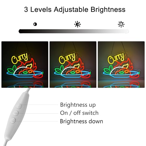 Image of Curry Neon Sign, Neon Lights Hanging Wall Art Decoration for Restaturant Shop Store Bar Market Party Celebration Home Decor, USB Powered Ultra Bright Dimmable,16.14x11.42inches