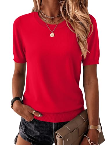 Image of Zeagoo Womens Summer Short Sleeve Tops Crew Neck Lightweight Pullover Sweaters Loose Dressy Casual Blouse Basic Clothes
