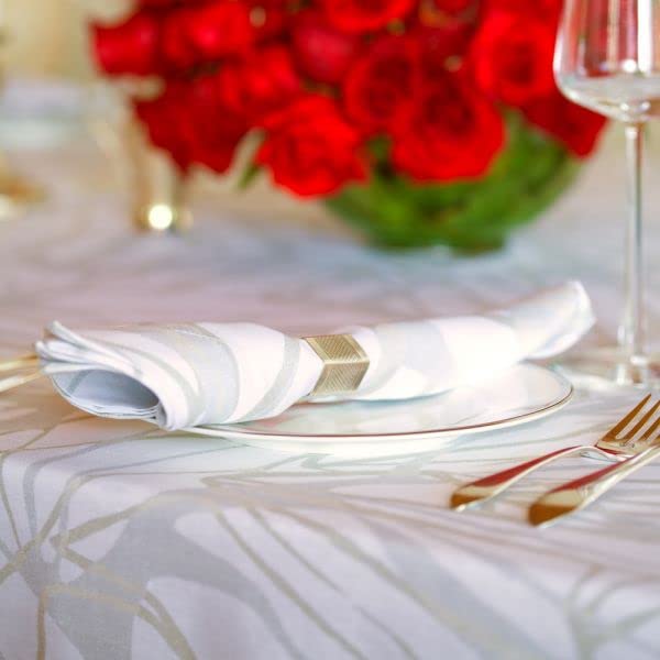 Huddleson Gold Silver White Printed Round Linen Tablecloth