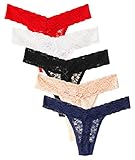 Scothen String en Dentelle, Lot de 5er Pack String Lumineux Belle Dentelle Lingerie Sexy String Transparent en Dentelle String, Multicolore, Label XL/EU 40