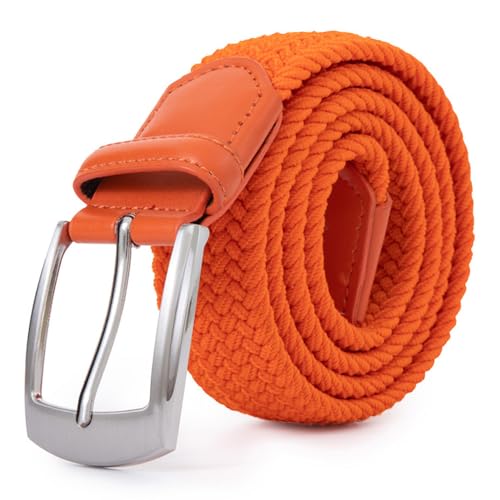 ayamoti Woven Elastic Braided Belts Womens Stretch Belt Limitless Adjust Multicolored Golf Belts for Man 1 3/8 Fashion Casual (Orange, XL)