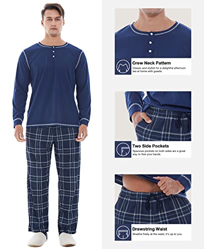 Image of Yoimira Mens Soft Pajama Set Short /Long Sleeve 2 Piece PJs with Pockets | Men's short /long sleeve pajama set, soft 2 piece PJs with pockets for sleepwear, loungewear, relaxing at home and nightwear