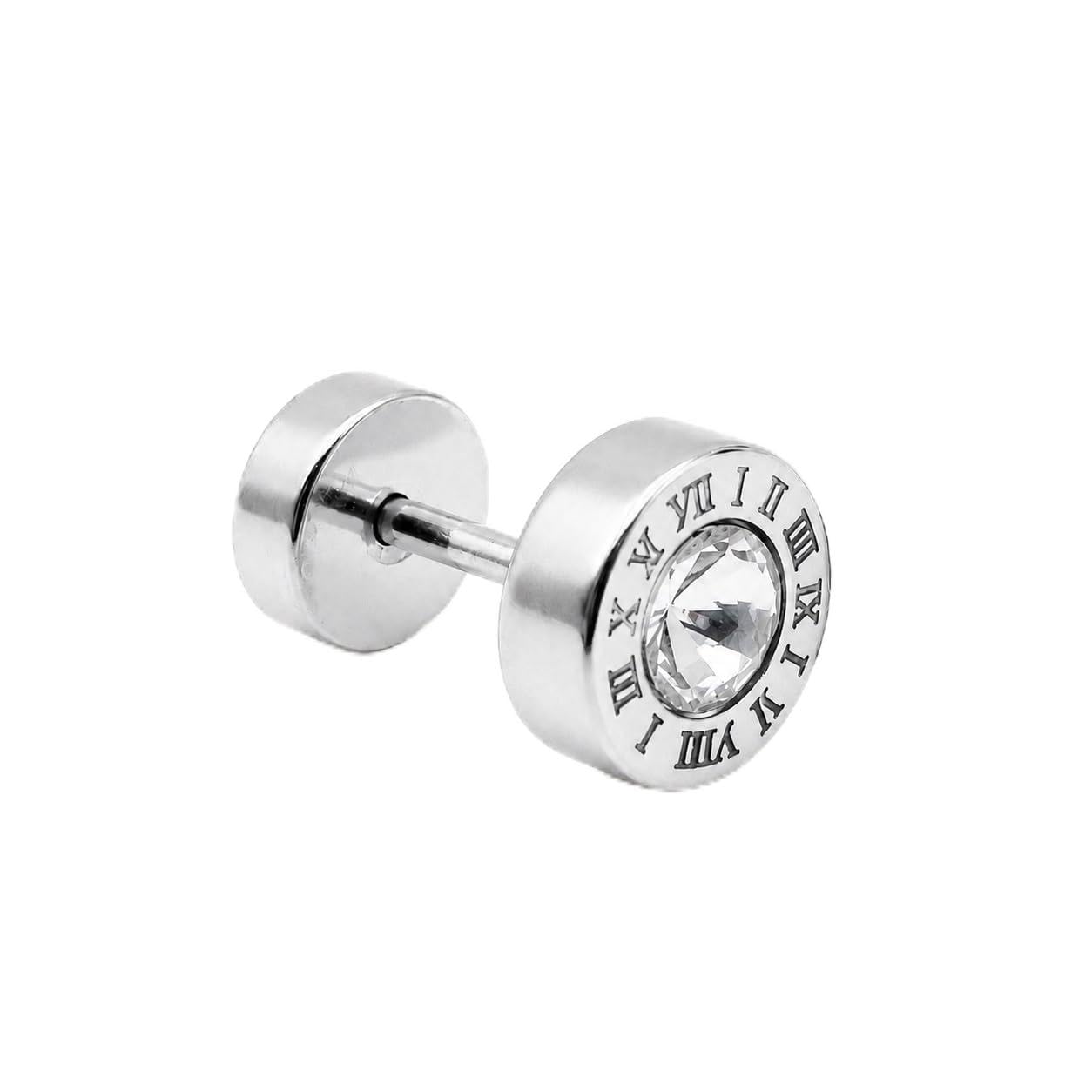 Roman Numeral Silver Tone Anti-Tarnish Luxury Style Ear Stud With Zirconia Stone-picture-15