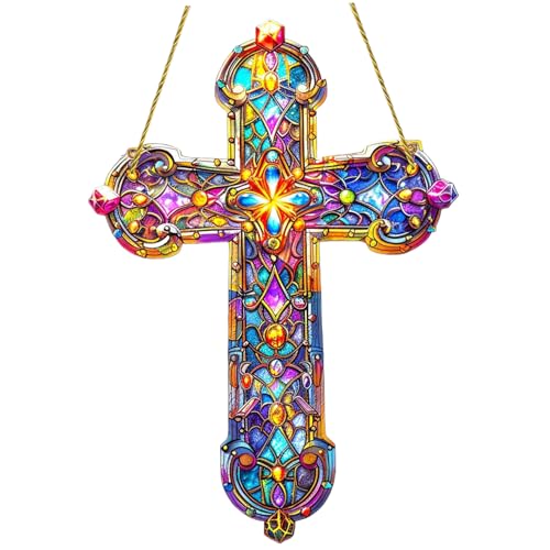 Attrape-soleil en forme de croix en verre teinté en acrylique coloré à suspendre - Imperméable et résistant à l'usure - Pour jardin - Style 2
