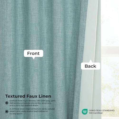 Image of HPD Half Price Drapes - Faux Linen Curtains for Living Room (1 Panel) - 100W X 120L - Extra Wide Textured Room Darkening Curtains for Bedroom 120 Inches Long - Drapes for Home Decor, Sea Thistle