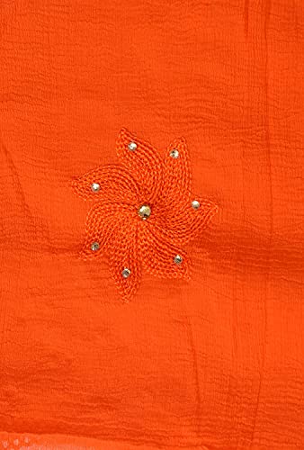 Image of YOUTHQUAKE Flower Embroidered Diamond Work Chiffon Dupatta for Womens & Girls With 4 Side Lace