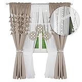 FLYING CURTAINS Einzigartiges Gardine Vorhang Set | Deko Gardinen-Set für Wohnzimmer Schlafzimmer | Fenster-Gardinen Set mit Vorhängen | Scheibengardinen | Modern Decor Dekoration L448 250cm Cappucino