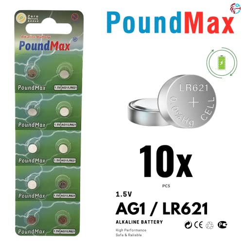 Pilas alcalinas PoundMax AG1 LR621 1.5v, paquete x10 miniatura 2
